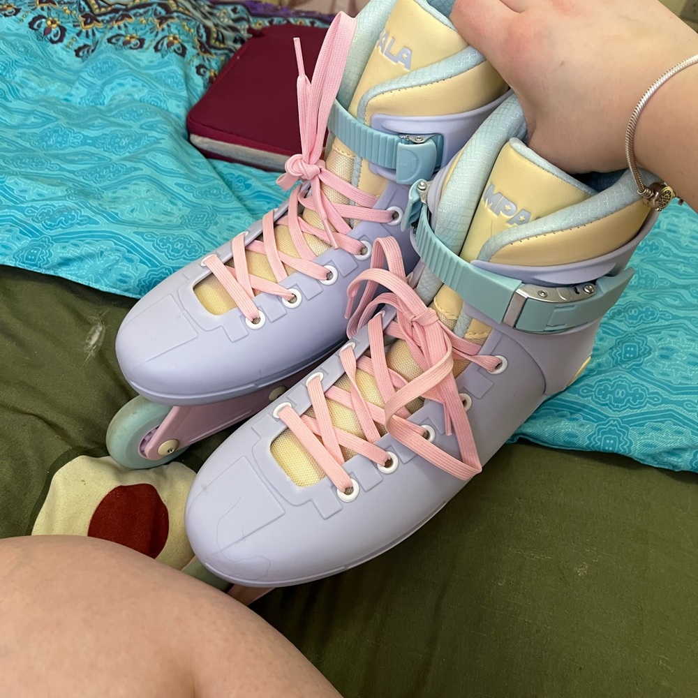 Pastel Roller Skates with Pink Laces
